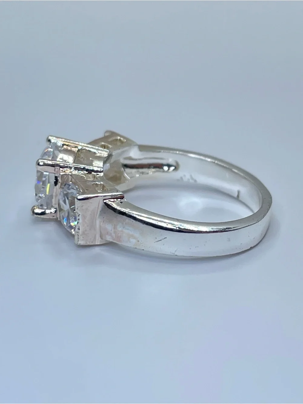 Swarovski Crystal Elements 3 Stone Ring Round Cut Silver Sz 6 Statement Bridal